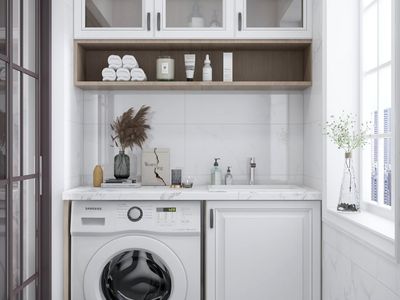 Interior of a bright minimalist home gym with wooden elements.